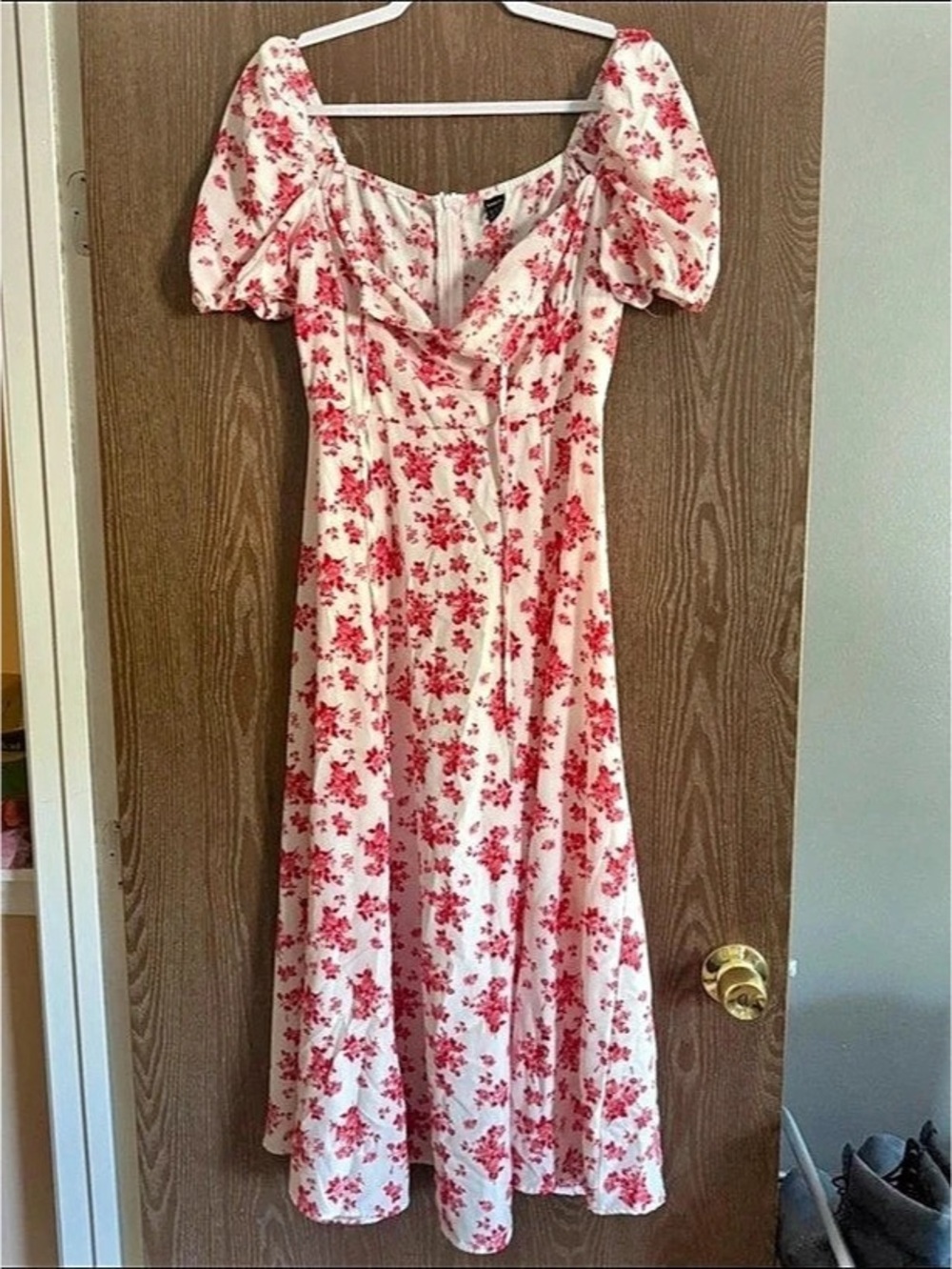 SHEIN Floral Puff Sleeve Maxi Dress in Pink & White Size Small